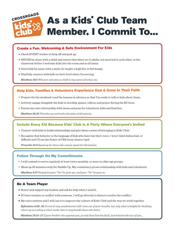Kids' Club Team Member "I Commit" Forms