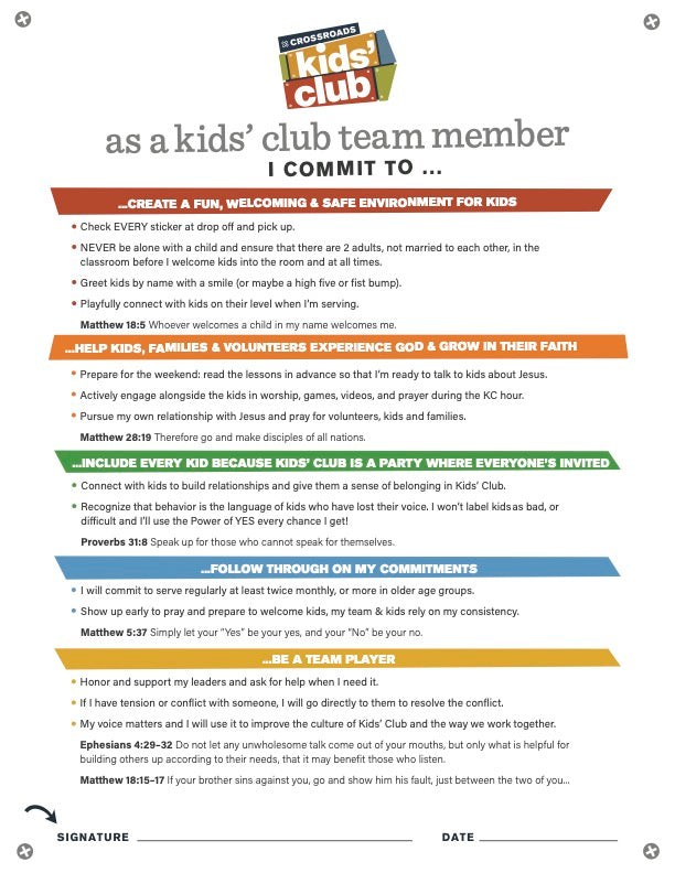 Kids' Club Team Member "I Commit" Forms